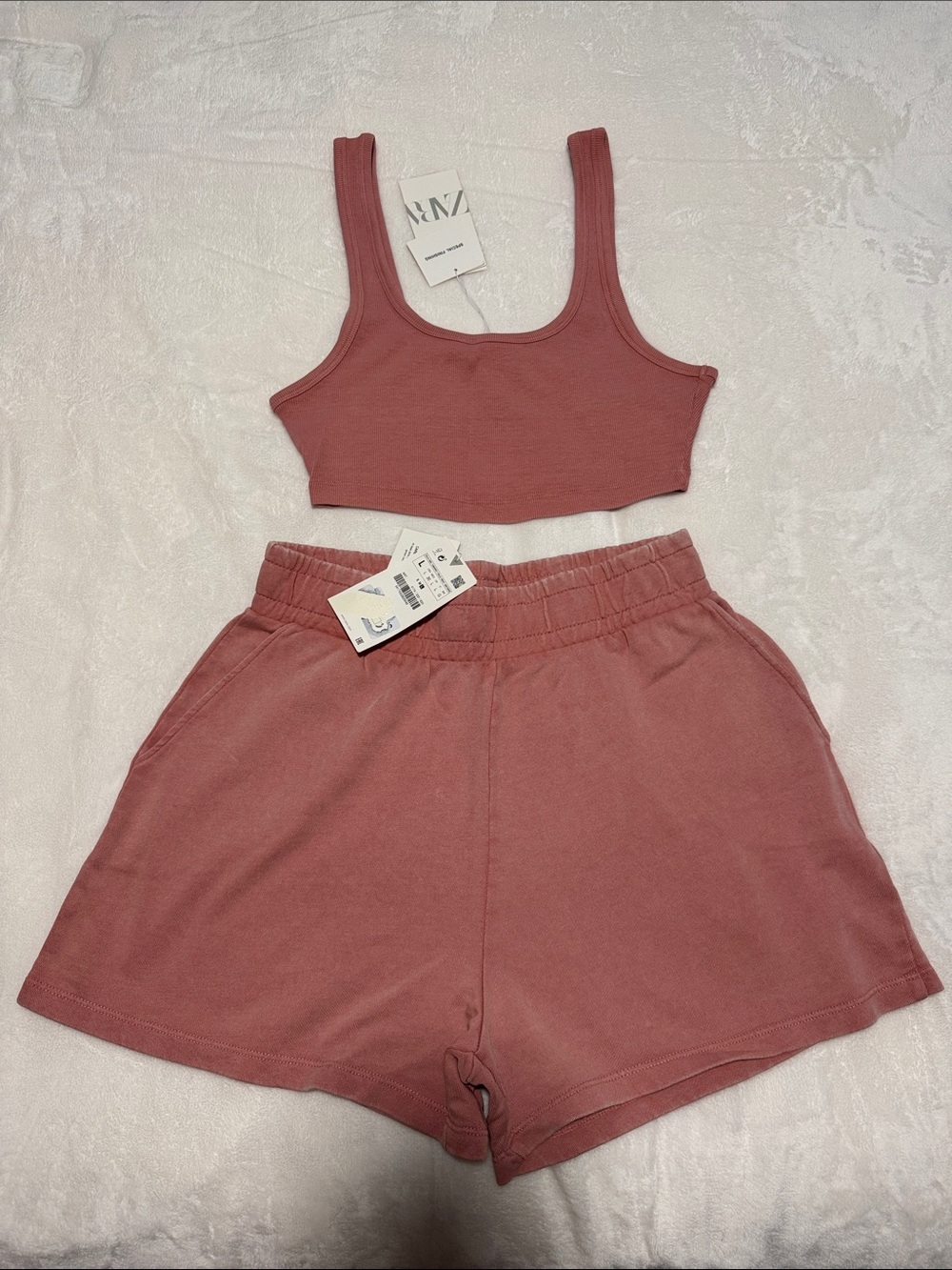 Zara Ribbed Crop Tank & French Terry Shorts Matching Set